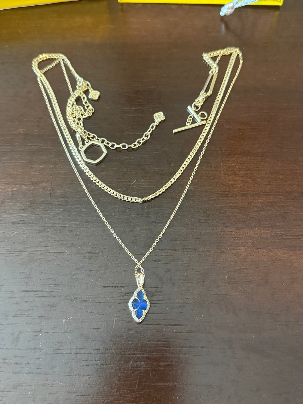 Kendra Scott Gold Multi-Layer Necklace with Blue Pendant